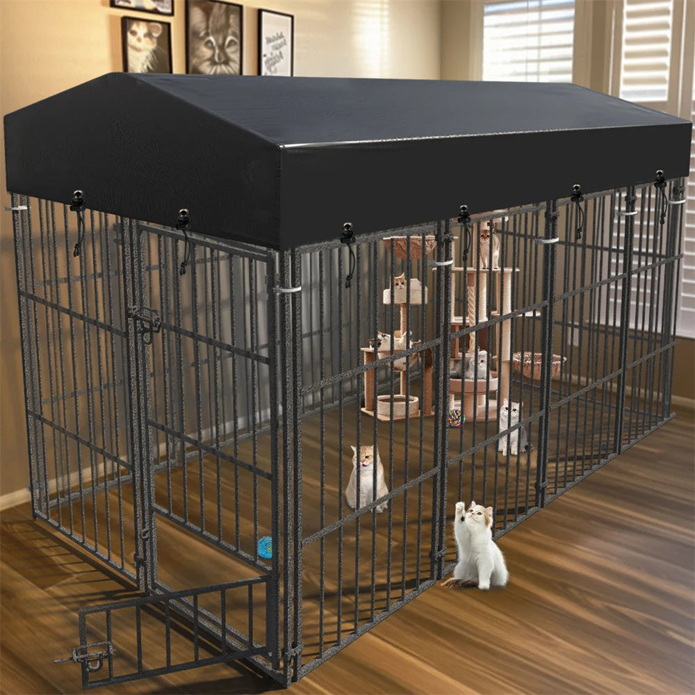 Borwart Heavy Duty Metal Dog Kennel With Covered Outdoor Indoor Run