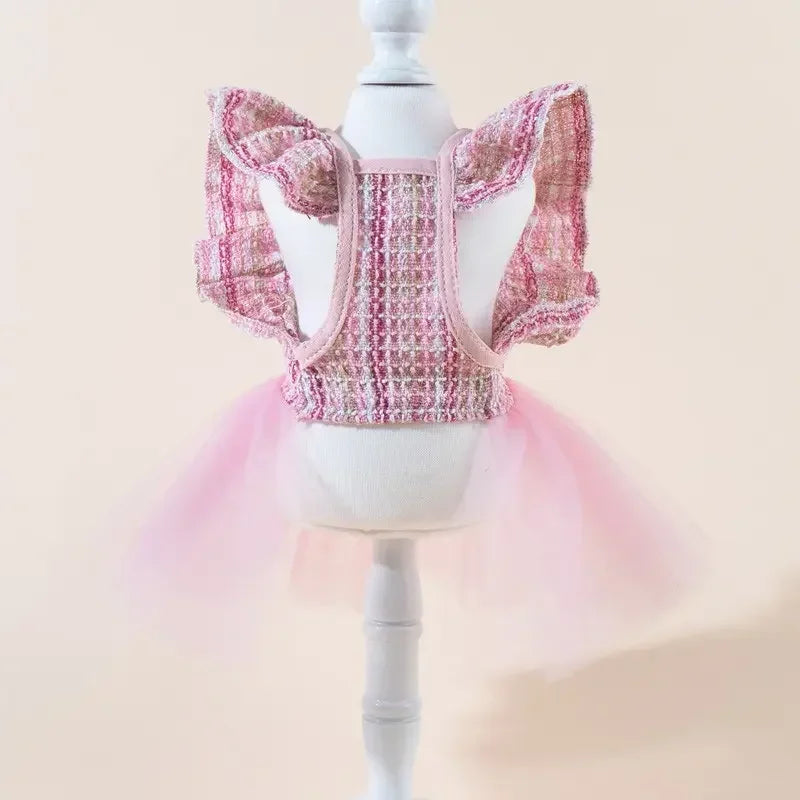 Printed Pet Dress With Bow, Plaid Princess Costume for Pets