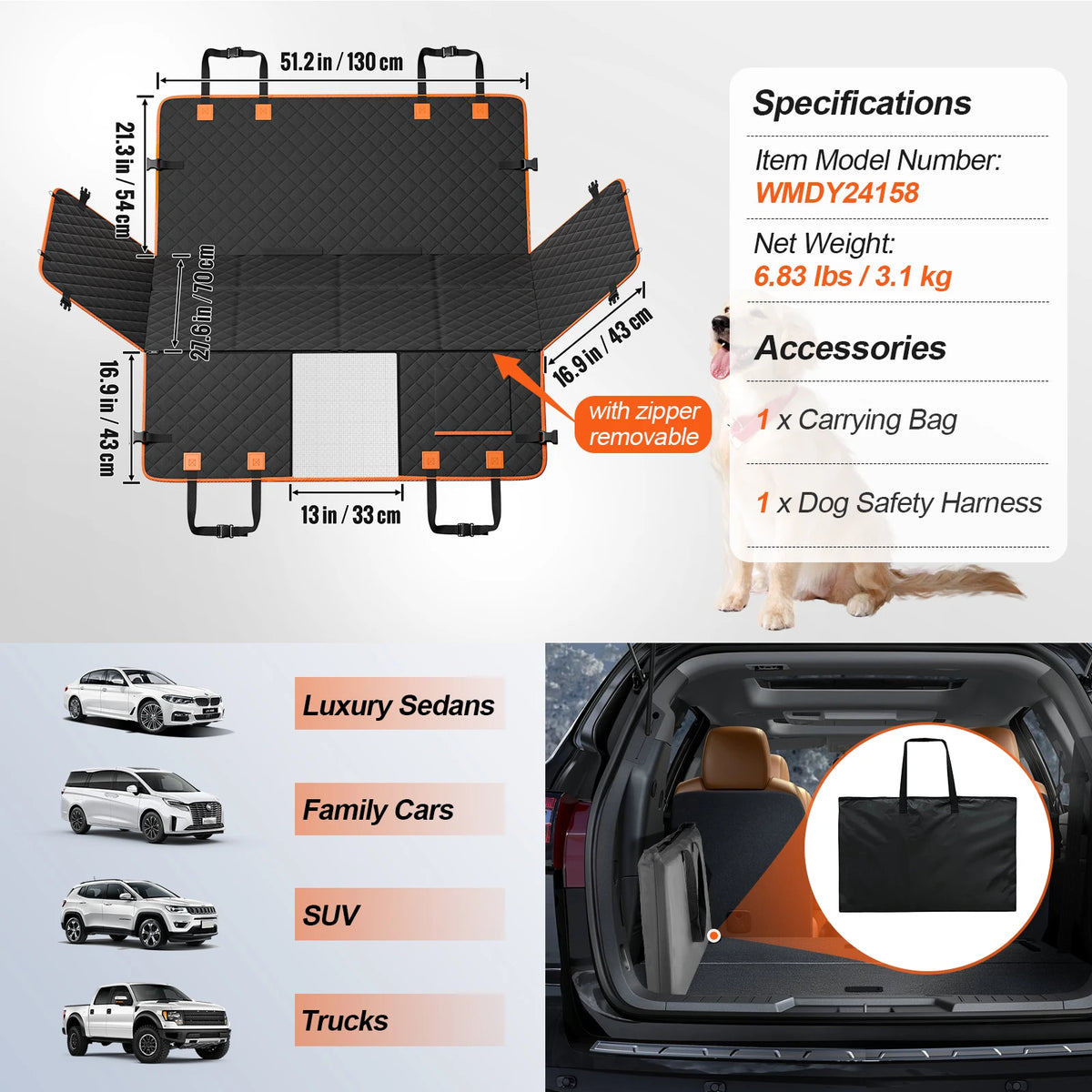 SucceBuy Dog Car Seat Extender Cover With Mesh Window
