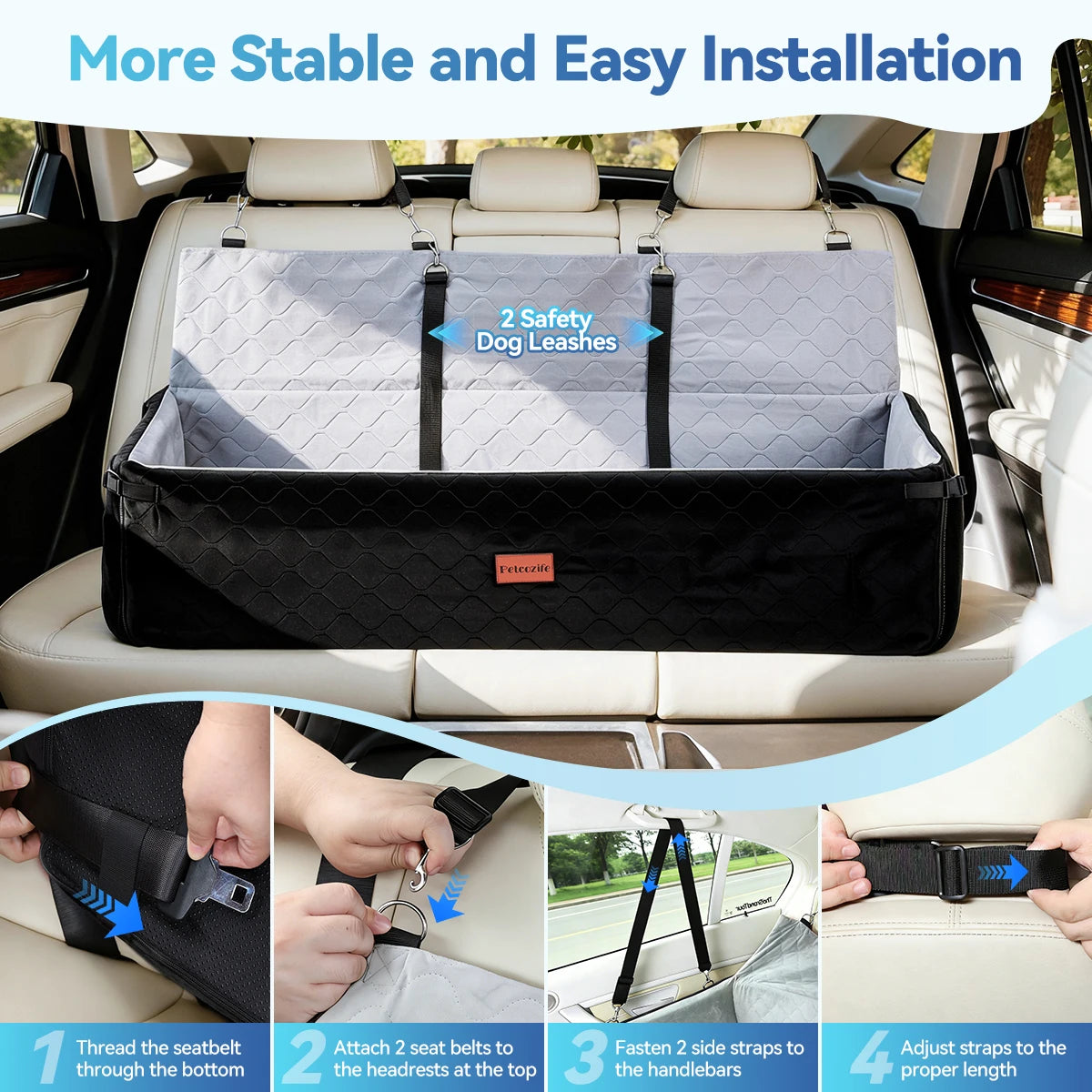 Domipet Dog Car Seat With Thick Cushion And Safety Leashes