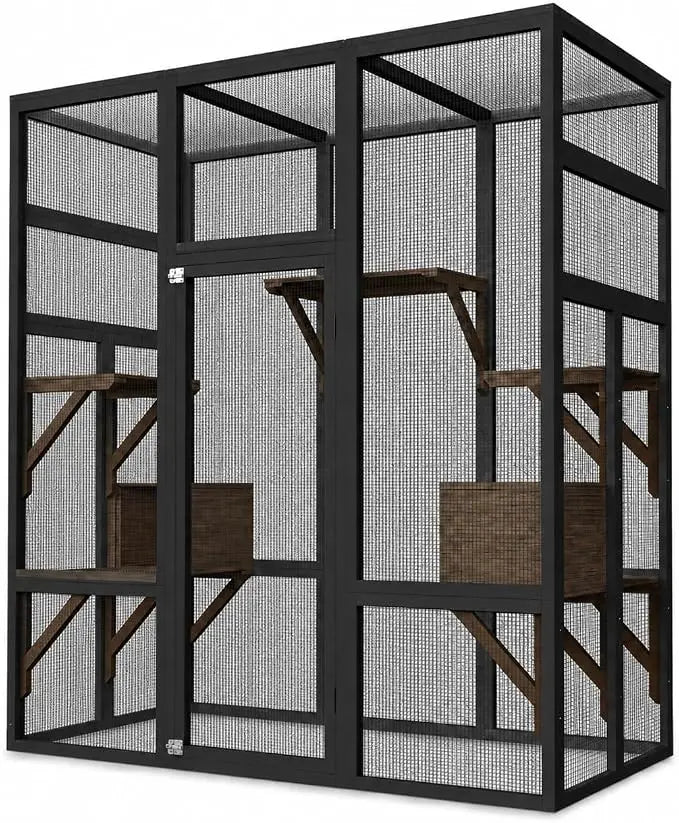 70" Walk-in Outdoor Catio with Window Access, Bridge & Cat House for Cats