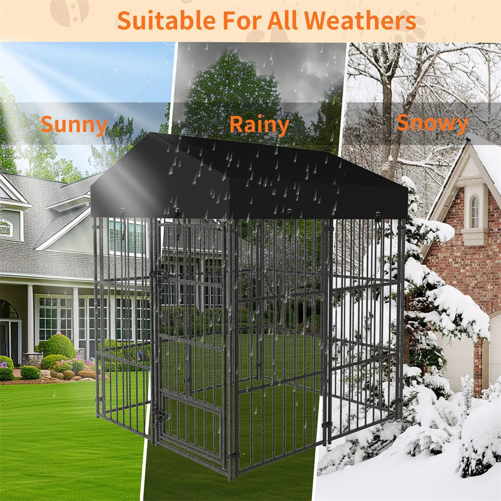 Borwart Heavy Duty Metal Dog Kennel With Covered Outdoor Indoor Run