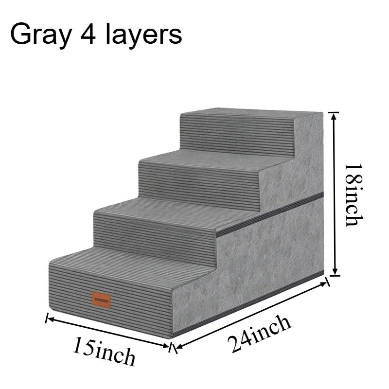 3/4/5 Steps Foldable Dog Stairs for Small & Medium Dogs, High-Density Foam Non-Slip Indoor Pet Steps for Bed, Sofa & Chair, Washable Removable Cover