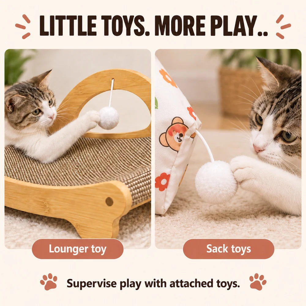 Zoe Cat Scratcher Lounger With Crinkle Tunnel Play Sack Jute And Sisal Blend Scratching Bed With Hanging Toys Foldable Cat Hideaway For Indoor Cats Resting Interactive Play And Hide And Seek