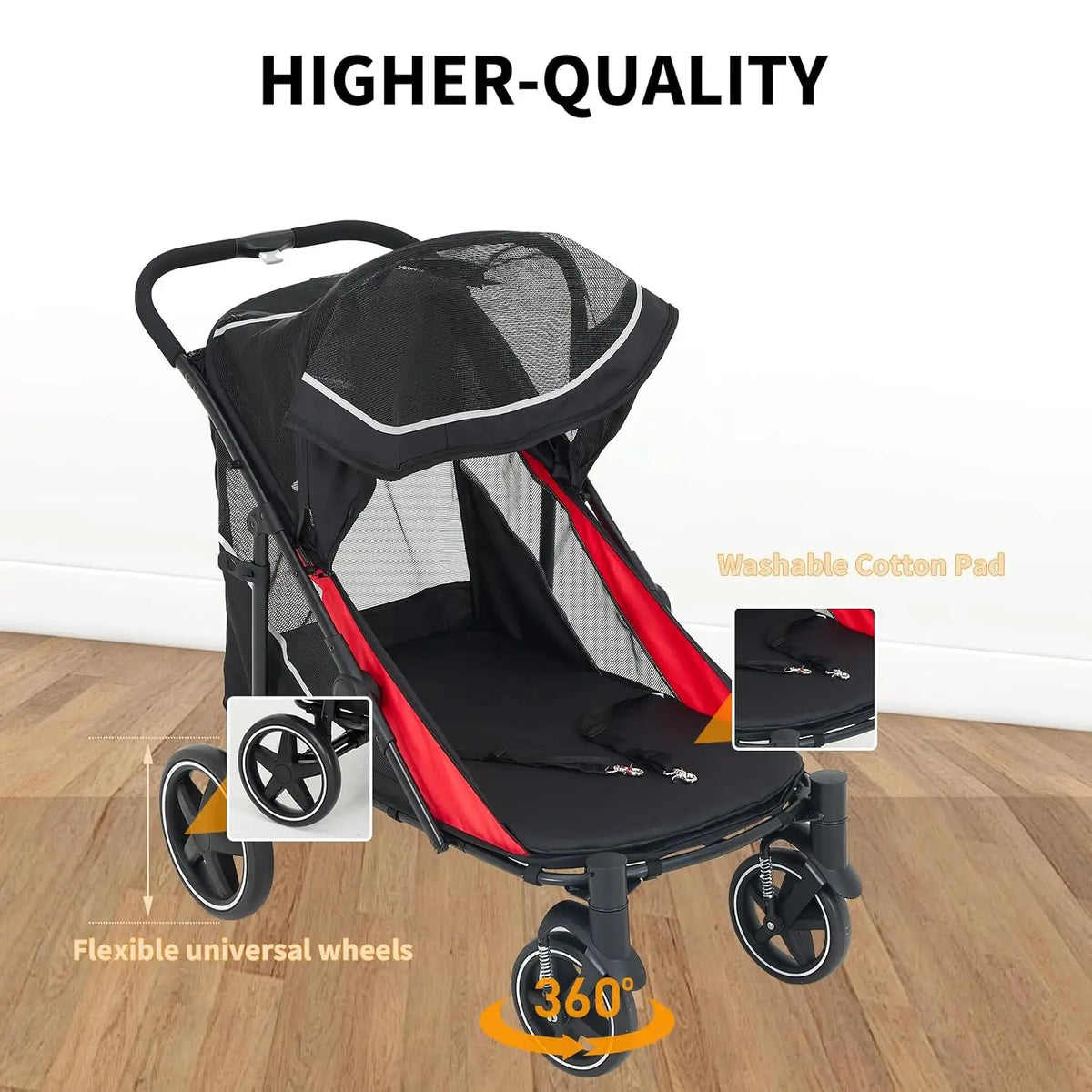Multi Functional Pet Cart Lightweight And Foldable Multiple Cats Dogs And Outdoor Carts Heavy-Duty Large Dog Stroller with Mesh Ventilation, Removable Bed, Storage Basket For Dogs Cat