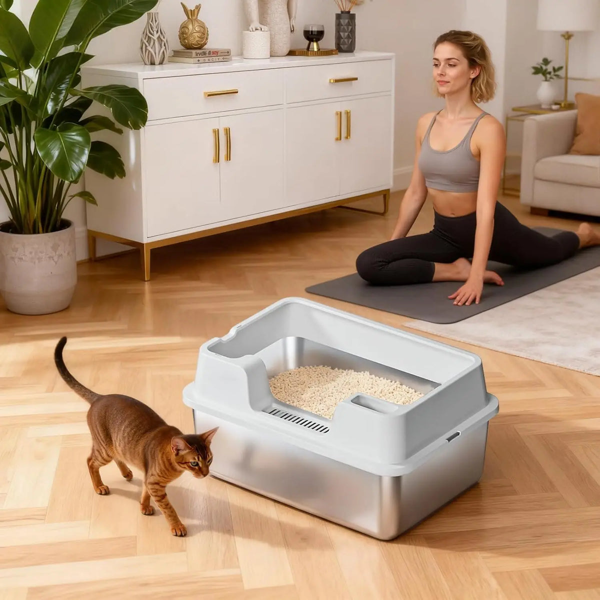 HiMISS Stainless Steel Enclosed Cat Litter Box With High Sides