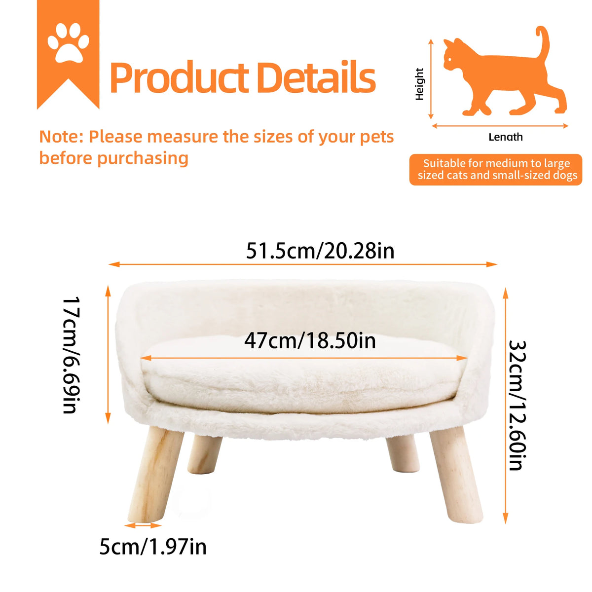 Borwart Elevated Pet Sofa Bed With Removable Waterproof Cover
