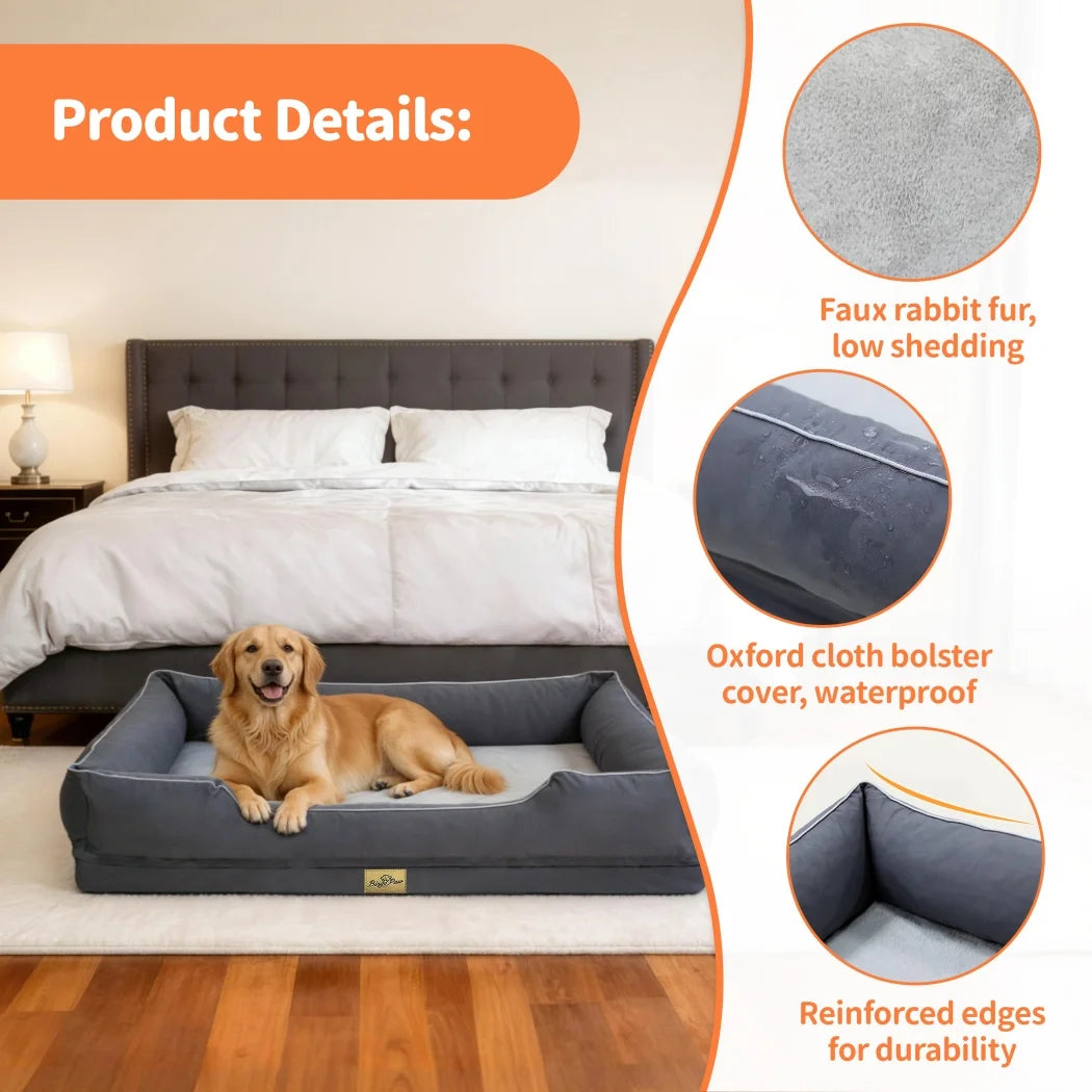 Borwart Orthopedic Dog Bed With Removable Cover And Cushy Bolster