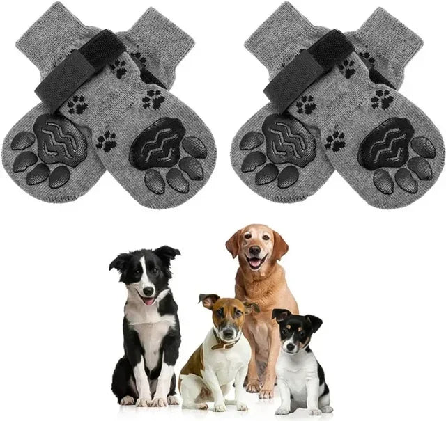 4pcs  Anti-Slip Dog Socks Adjustable Pet Non-Slip Paw Protection with Paw Pattern  Puppy Dog Indoor  Control Wear on Floor