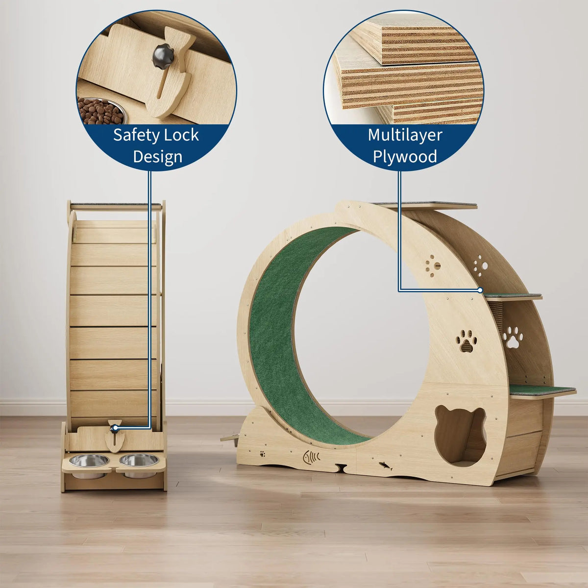 HiMISS Multifunctional Cat Exercise Wheel With Bowls And Scratch Post