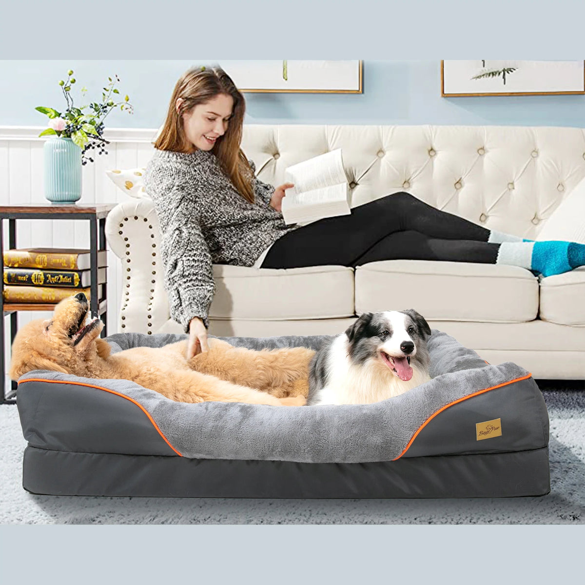 BINGOPAW Waterproof Dog Bed With Washable Fleece Cover
