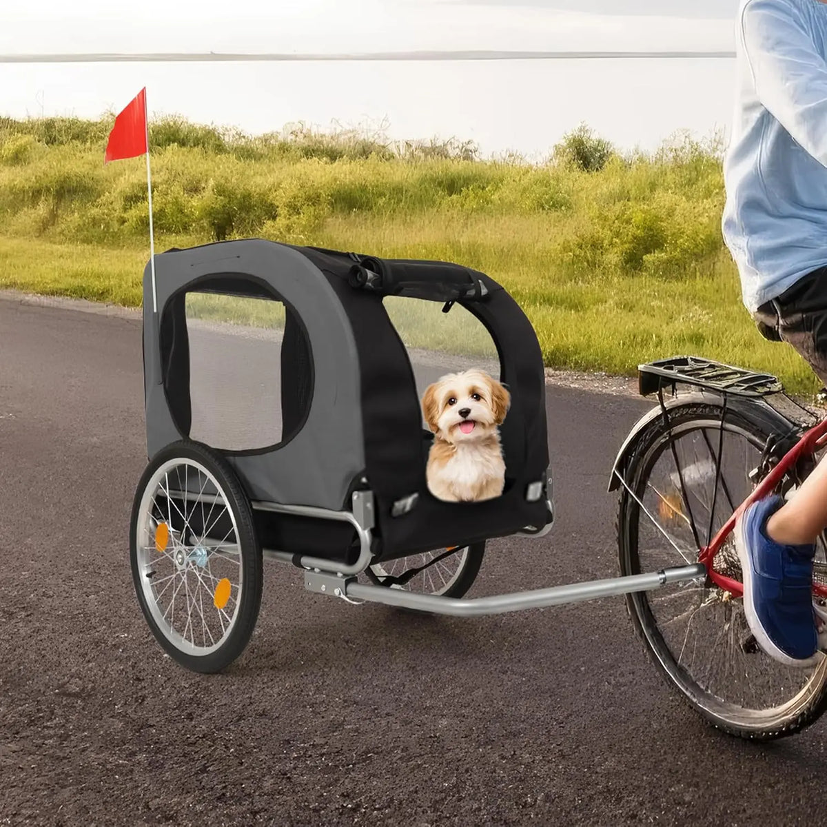 Dog Bike Trailer & Jogging Stroller, Collapsible Frame for Medium/Large Dogs up to 88lbs - Ventilated, Waterproof, Quick-Release Aluminum Wheels, Compatible Hitch