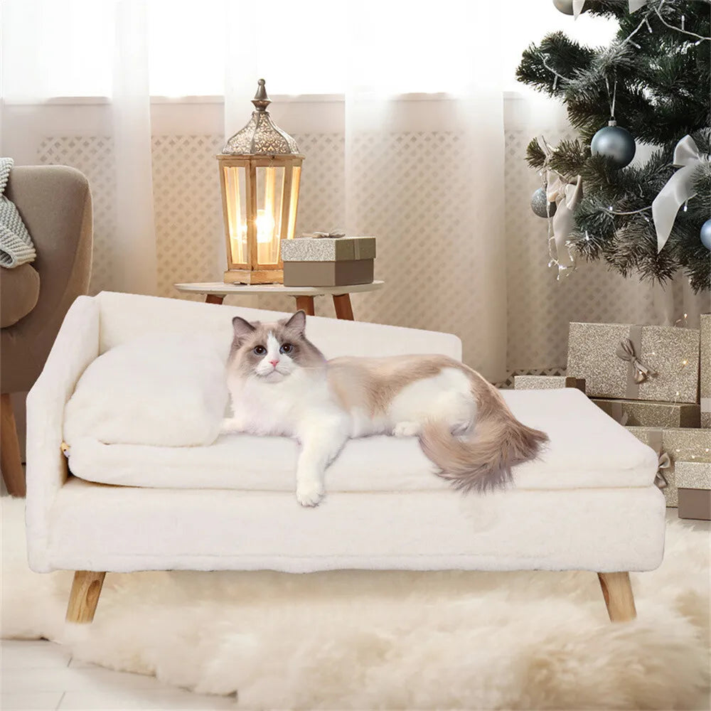 Borwart Elevated Dog Sofa Bed With Plush Backrest Wooden Legs