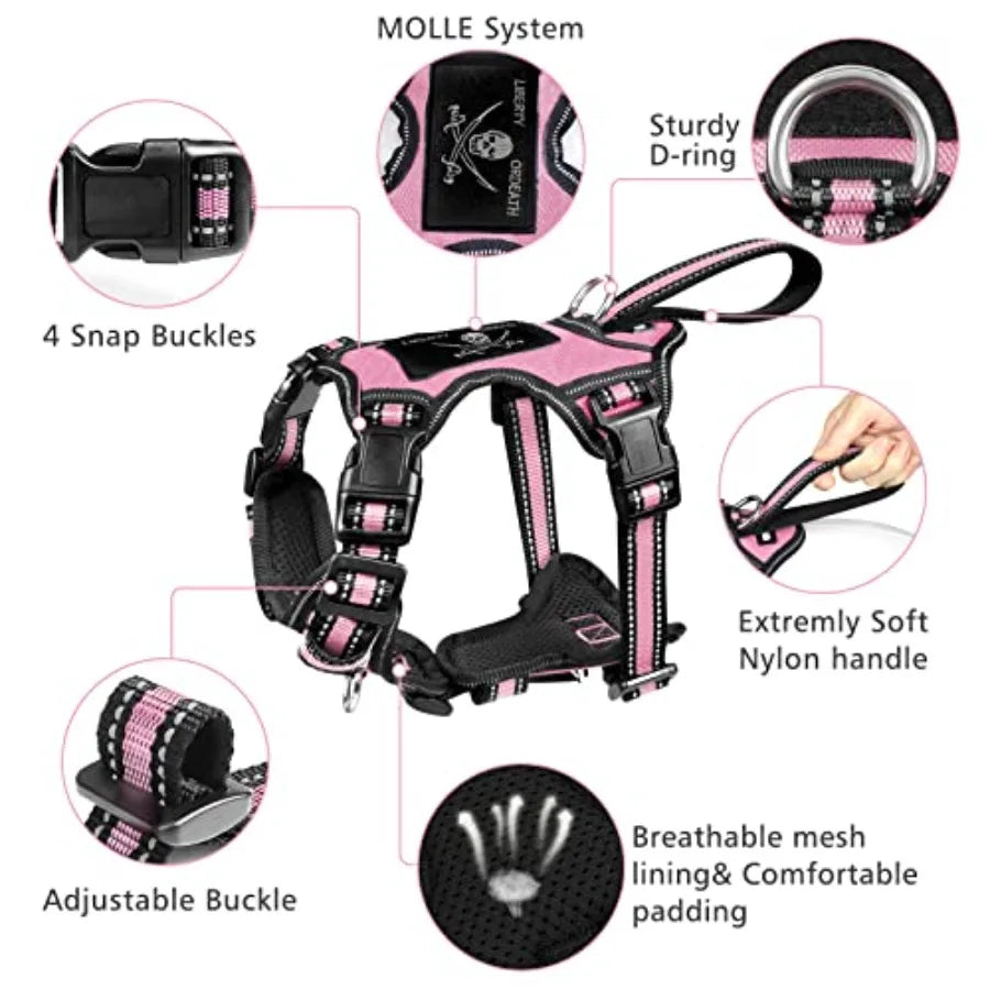 Reflective Dog Harness Collar Leash Set With No Pull Design