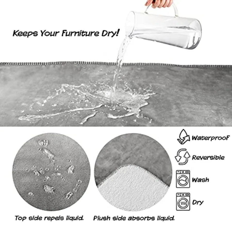 Waterproof Reversible Dog Blanket 60x70 Inch for Couch Bed Car Soft Sherpa Fleece Pet Throw Furniture Protector Cover - Washabl