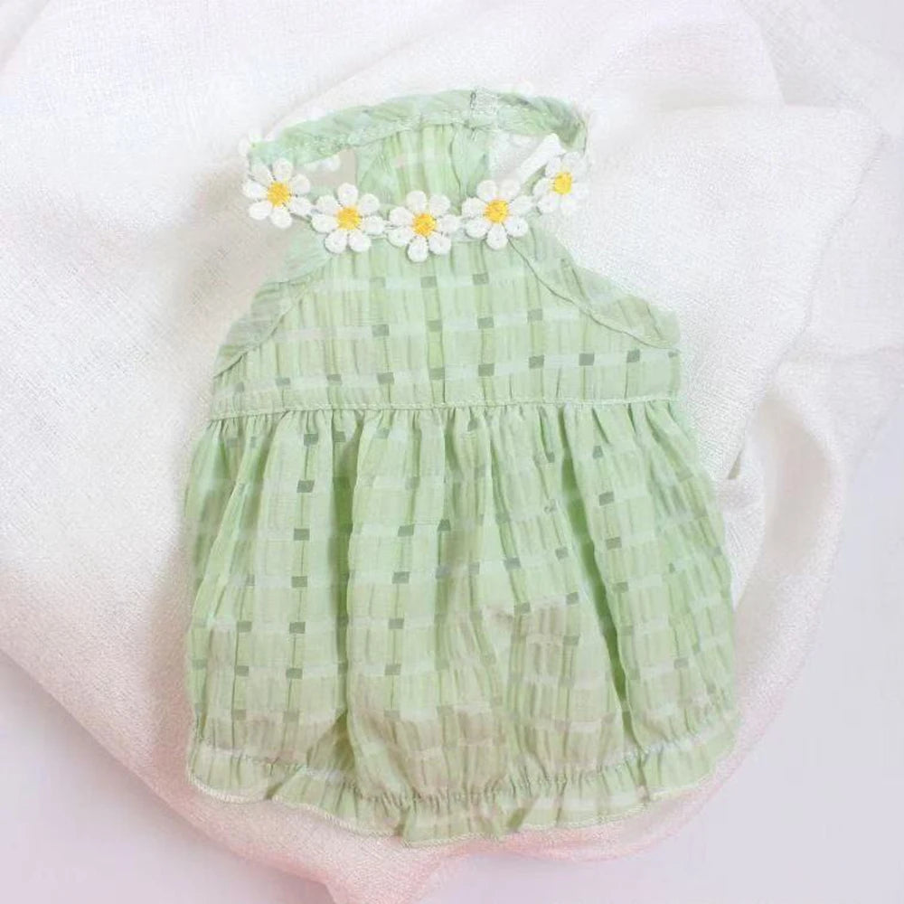 Breathable Floral Wreath Collar Dress for Cats and Small Dogs