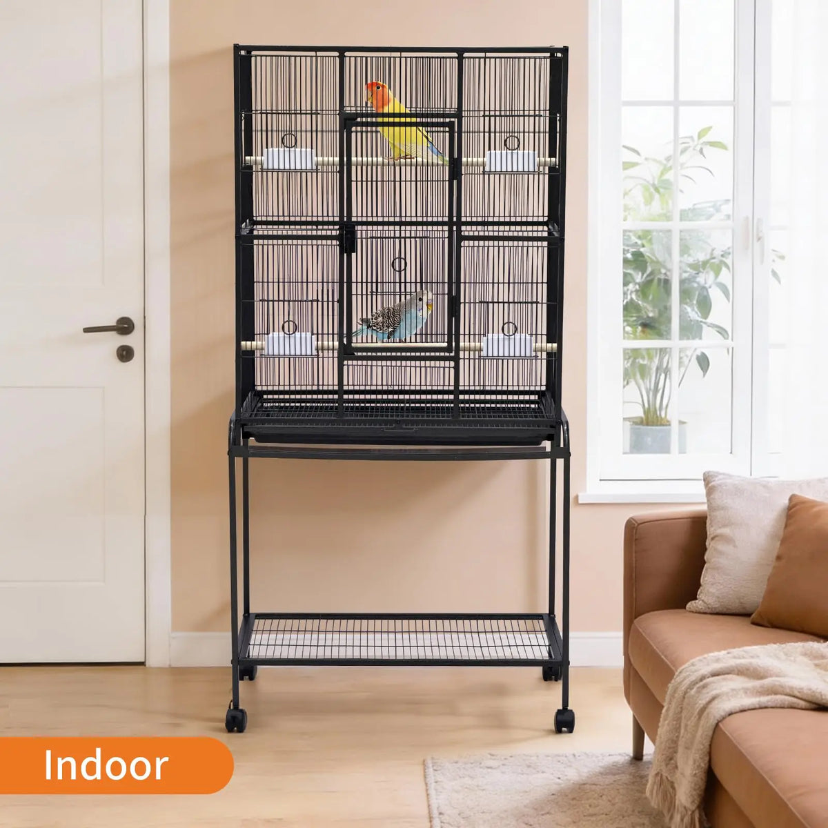 HiMiss Large Bird Cage With Rolling Stand And Storage Shelf