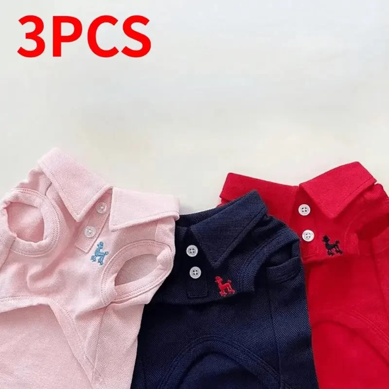 Pet Two Piece Polo Shirt and Embroidered Vest Clothing Set