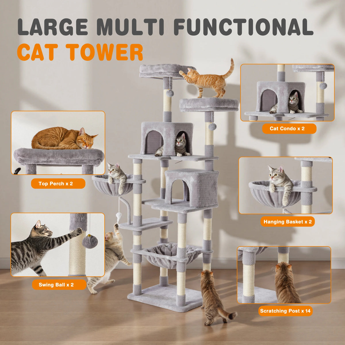 JHK Multi-Level Cat Tree With Sisal Scratching Posts