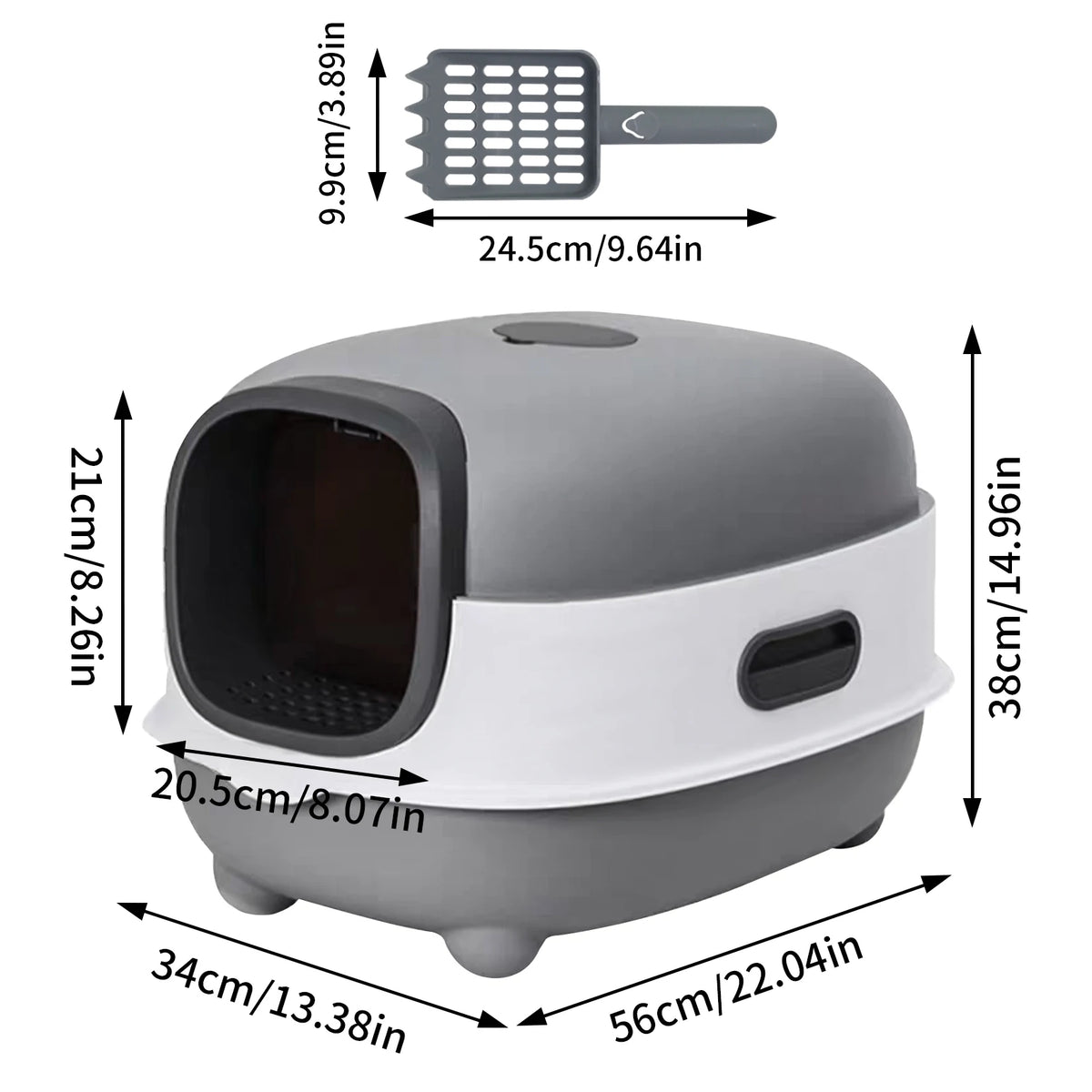 Hooded Enclosed Cat Litter Box With Scoop And Front Entry