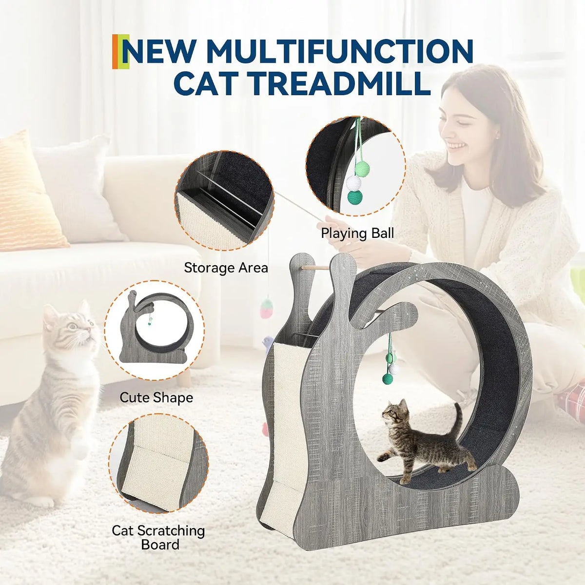 Garvee Cat Treadmill Running Wheel for Indoor 3 in 1 Cat Treadmill Wheels Roller Fitness Cats Toys Sports Cats Supplie Pet with Scratching Board and Play Balls