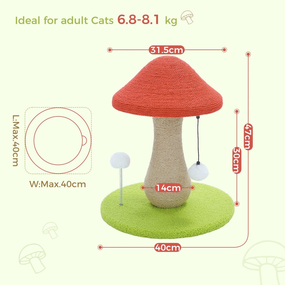 PAWZ Road Mushroom Cat Scratcher With Sisal Pompom Toy
