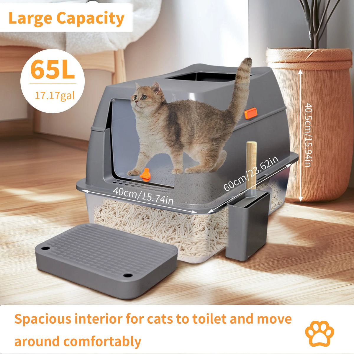 Enclosed Stainless Steel Cat Litter Box With Lid And Scoop