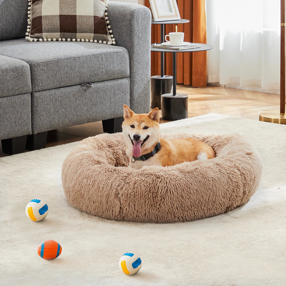 JHK Calming Premium Faux Fur Washable Anti Slip Dog Bed