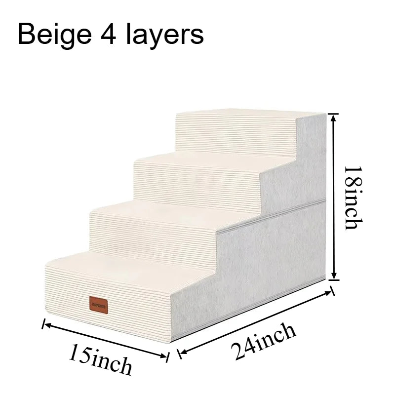 3/4/5 Steps Foldable Dog Stairs for Small & Medium Dogs, High-Density Foam Non-Slip Indoor Pet Steps for Bed, Sofa & Chair, Washable Removable Cover