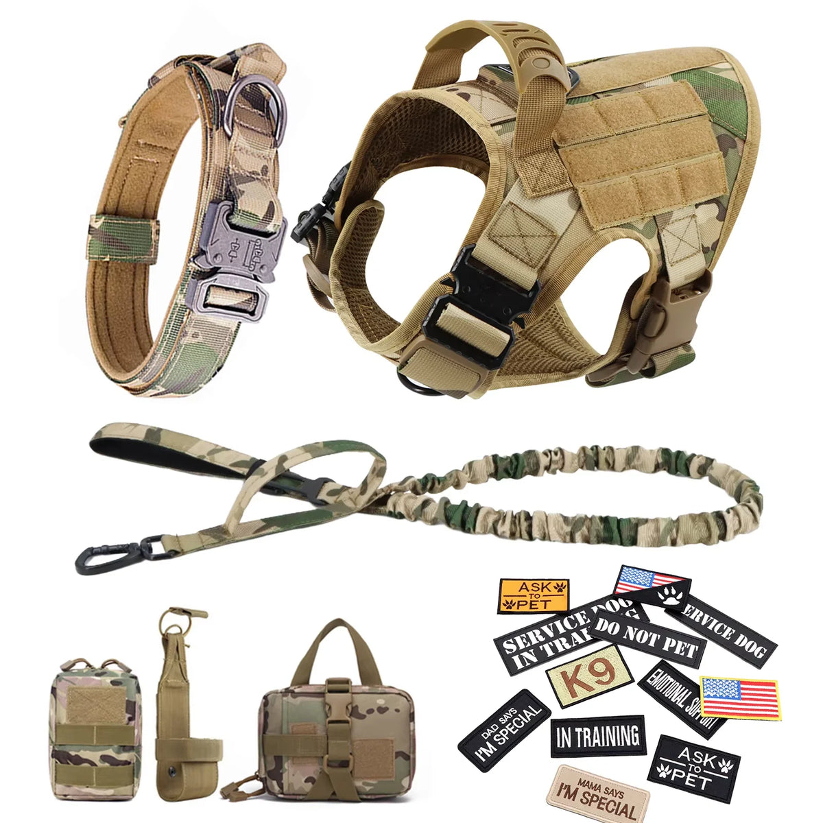 Petravel Tactical Dog Harness Vest With Collar Leash Set
