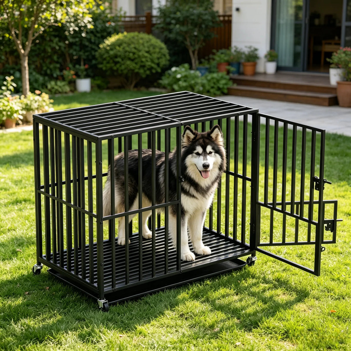 Bingopaw Heavy Duty Metal Dog Crate With Three Doors