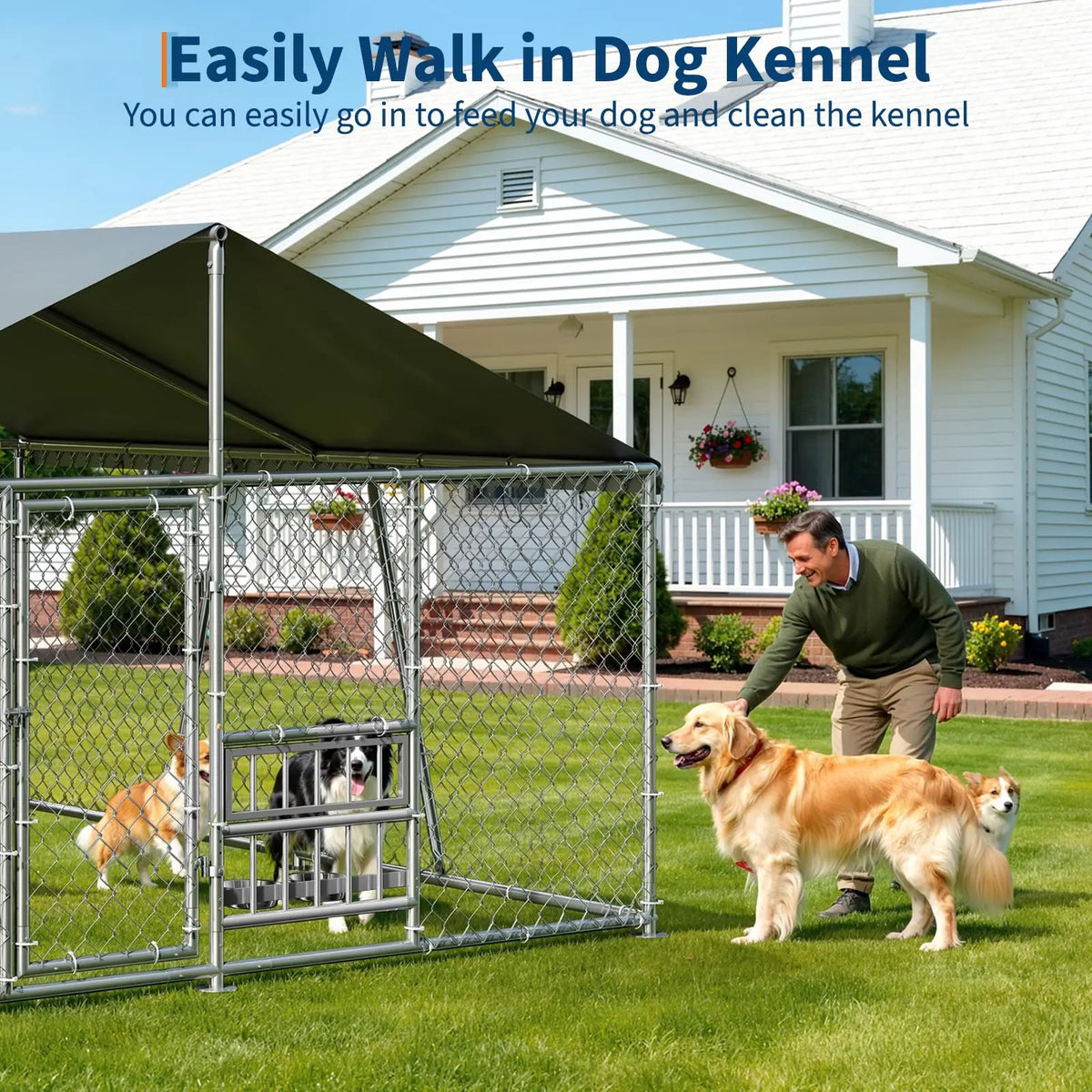 DishyKooker Outdoor Dog Kennel Galvanized Steel With Waterproof Roof