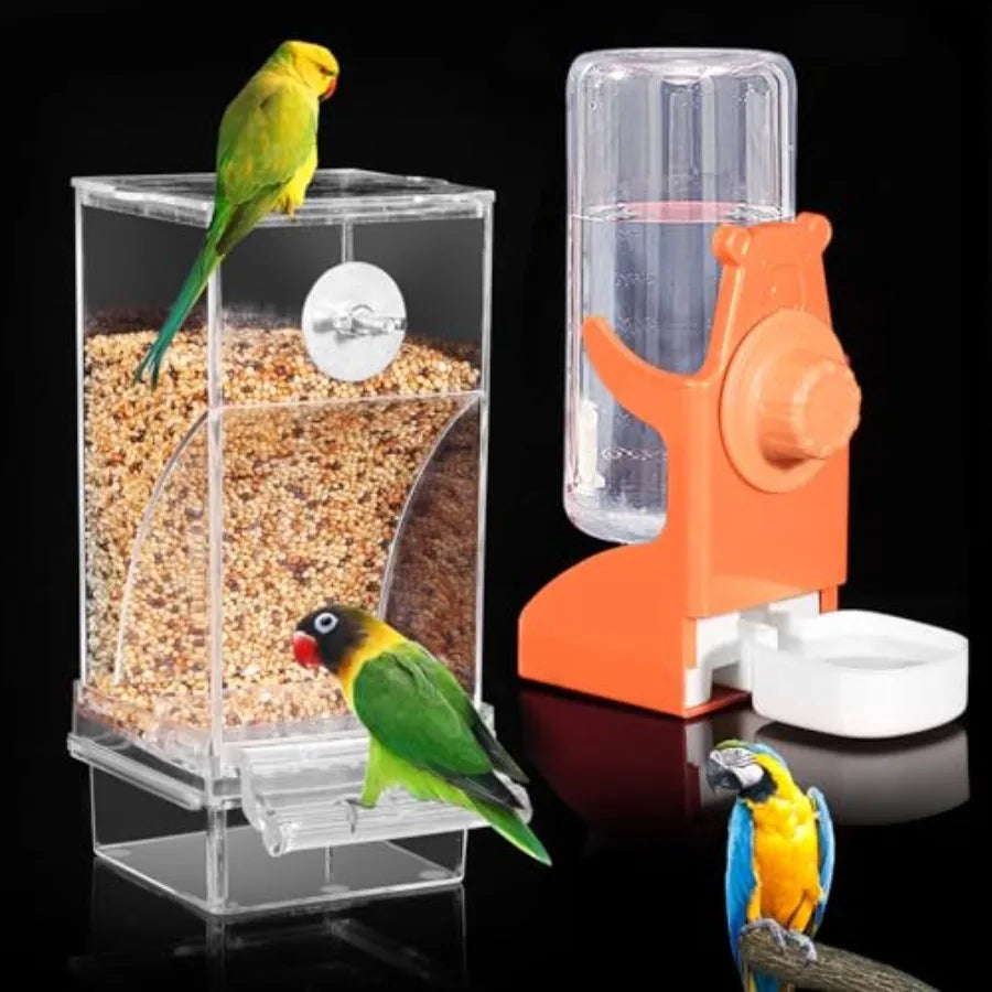 No Mess Bird Feeder and Water Dispenser Set for Budgies and Parakeets