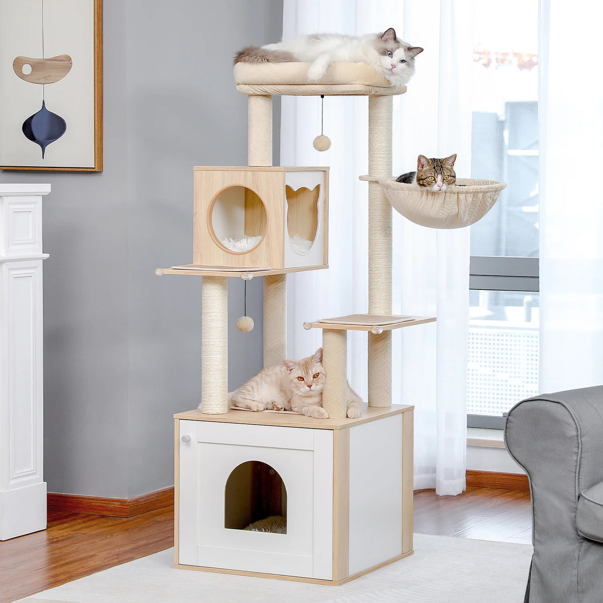 PAWZ Ro Multi-Level Indoor Cat Tree With Condo And Hammock