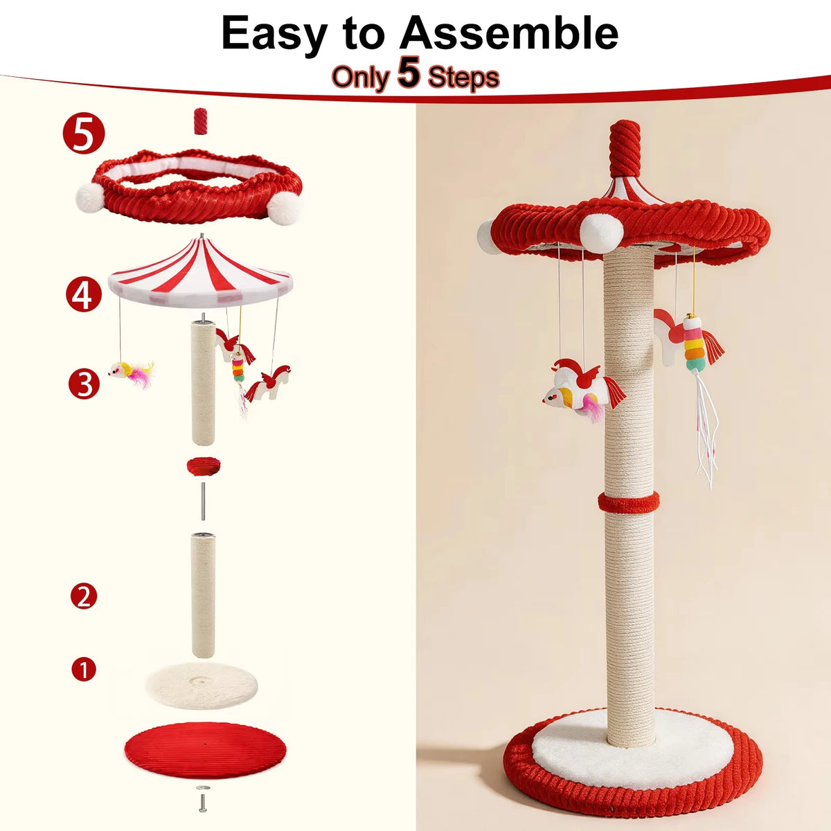 CWV Rotating Cat Scratching Post With Interactive Feather Toys