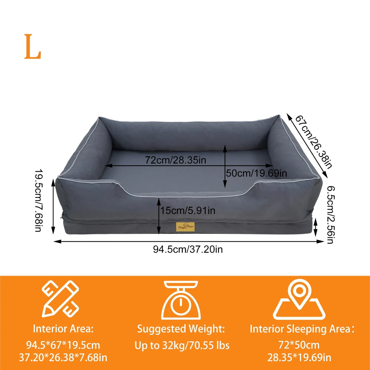 Bingopaw Orthopedic Dog Bed Sofa Removable Washable Cover