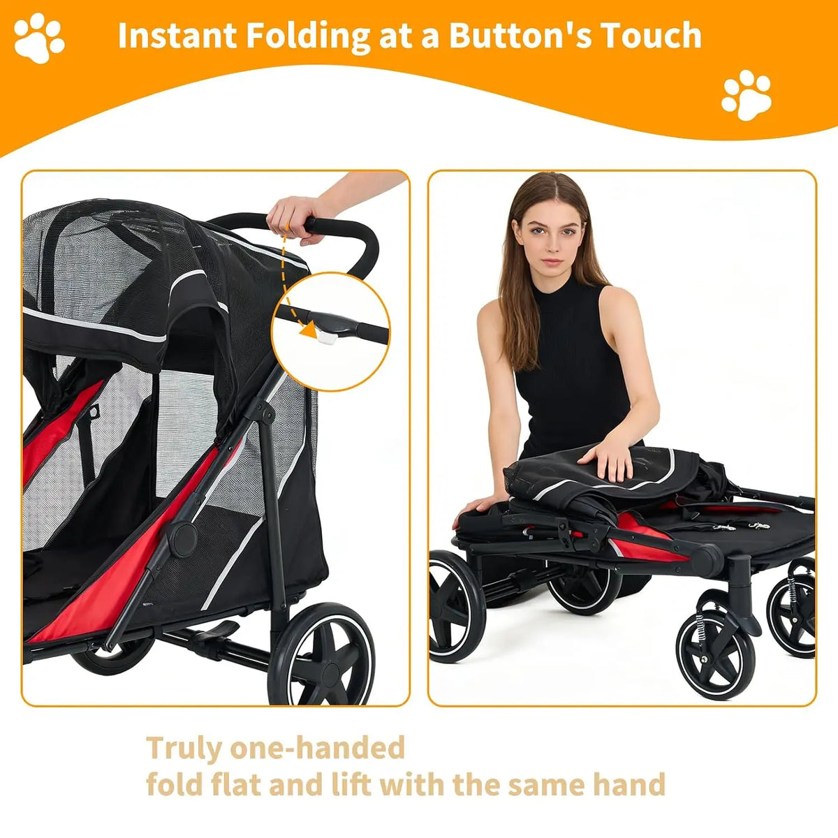 Multi Functional Pet Cart Lightweight And Foldable Multiple Cats Dogs And Outdoor Carts Heavy-Duty Large Dog Stroller with Mesh Ventilation, Removable Bed, Storage Basket For Dogs Cat