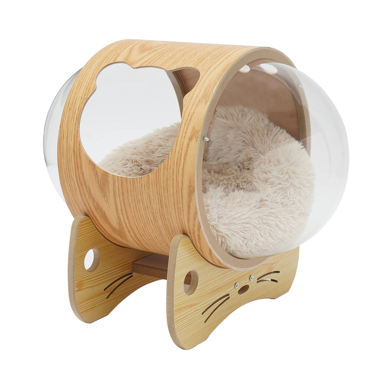 Cat Wooden Modern Pet Bed 23.6x18.9in, Spaceship Capsule Cat House with Cushion, 18.74lbs Capacity for Cats