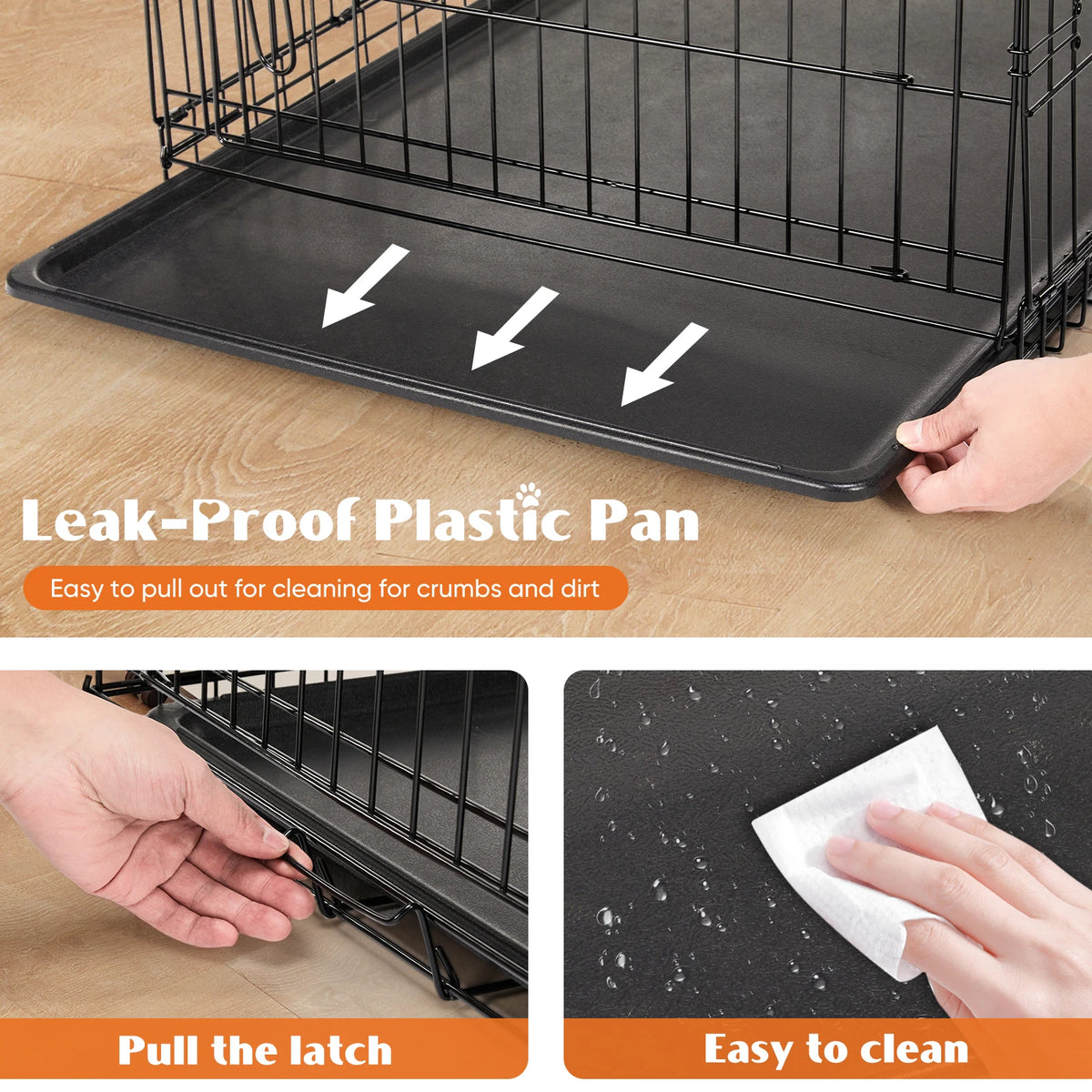 JHK Double Door Folding Metal Wire Dog Kennel Leakproof Tray