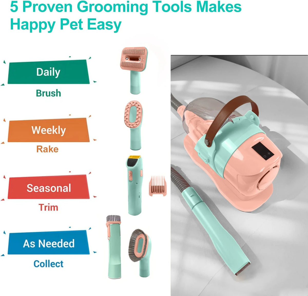Pet Grooming Vacuum Kit With Powerful Suction And Hair Clippers