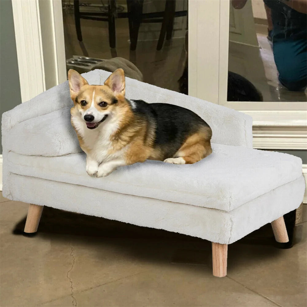 Borwart Elevated Dog Sofa Bed With Plush Backrest Wooden Legs
