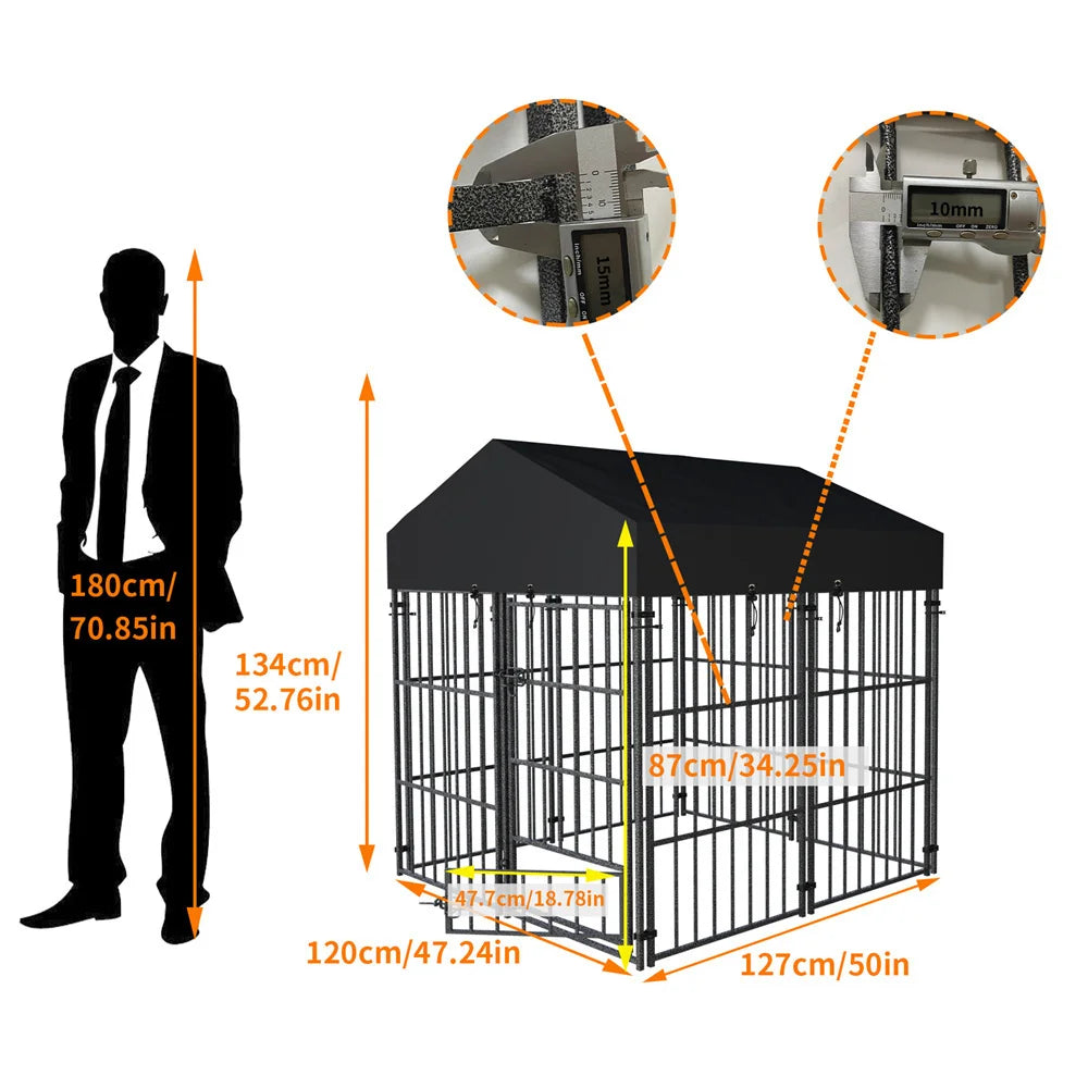 Borwart Heavy Duty Metal Dog Kennel With Covered Outdoor Indoor Run
