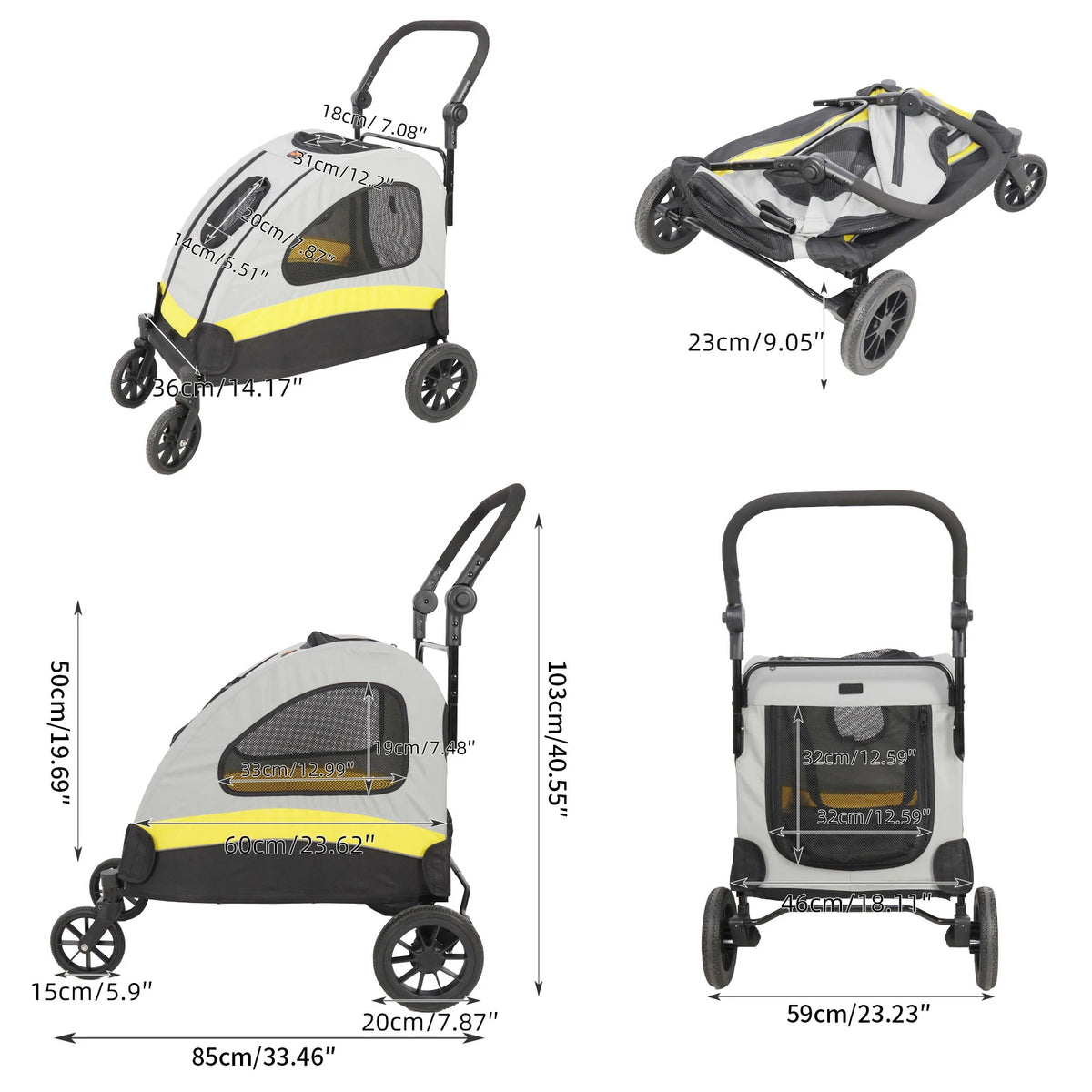 Multi Sized One-click Folding Dog Stroller 4 Wheels Dog Jogger Wagon Stroller Breathable and Visible Mesh for Small to Large Dogs Pet Jogging Carriage Stroller