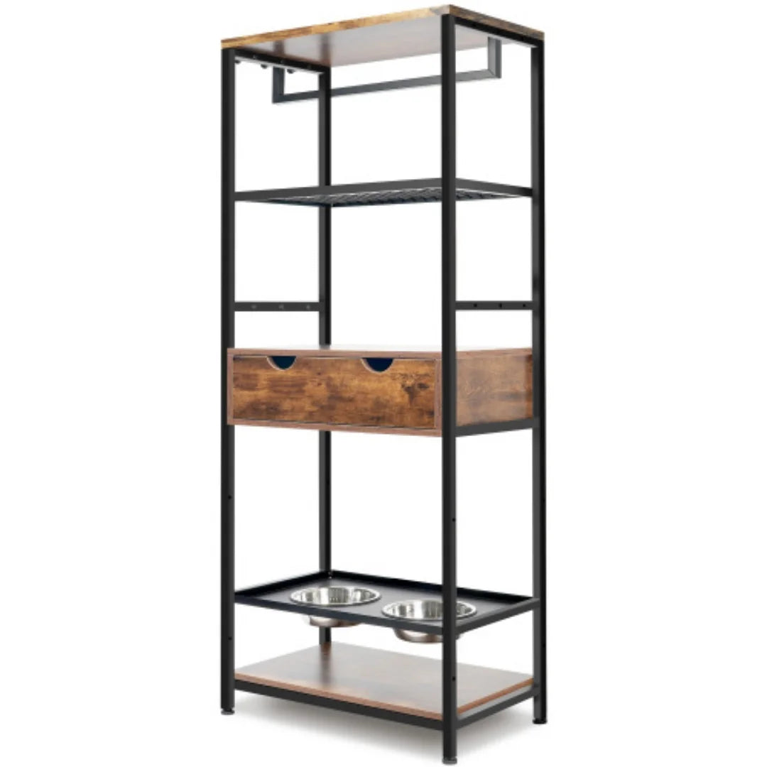 Elevated Dog Feeding Station With Adjustable Bowls And Storage Cabinet