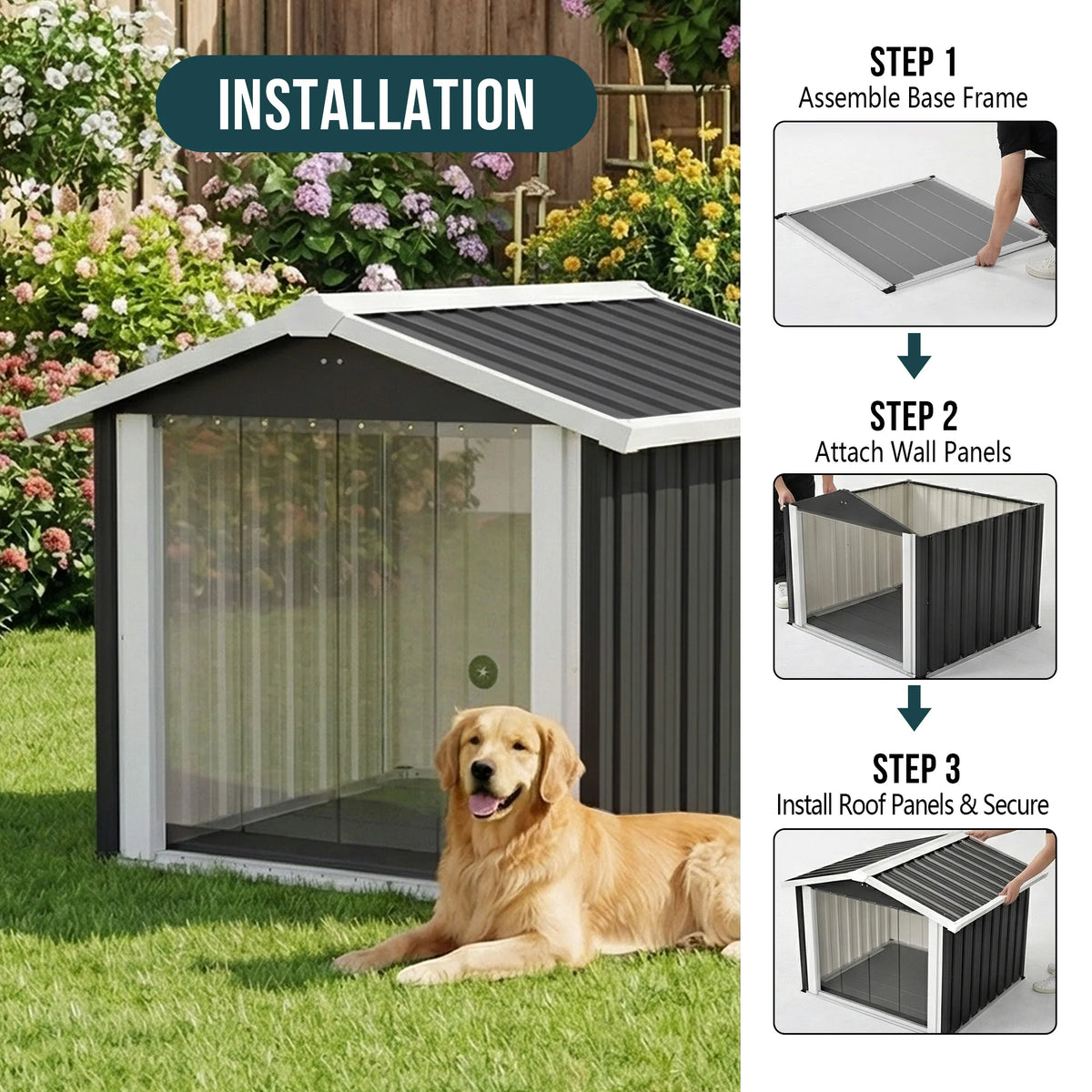 Spacious Metal Dog House And Waterproof Outdoor Storage Shed
