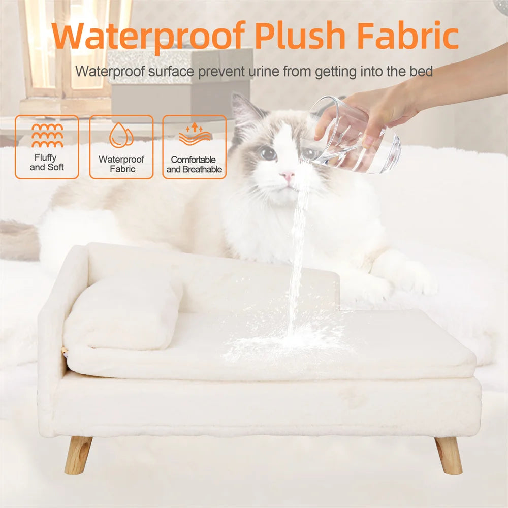 Borwart Elevated Dog Sofa Bed With Plush Backrest Wooden Legs