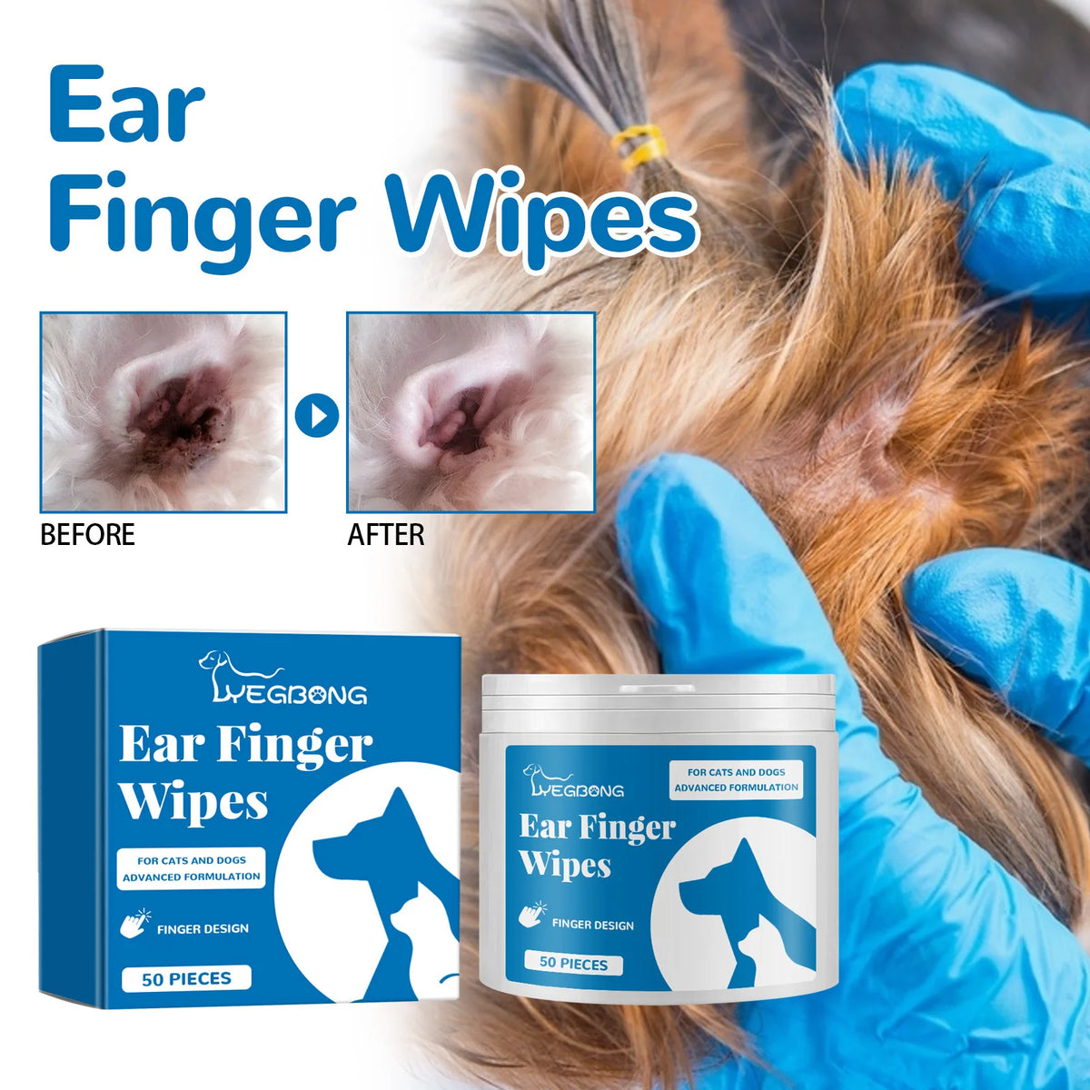 Pet Ear Finger Wipes For Dogs And Cats, Ear Cleaning Finger Cots, Remove Earwax, Eliminate Ear Odor For Pet Ear Care