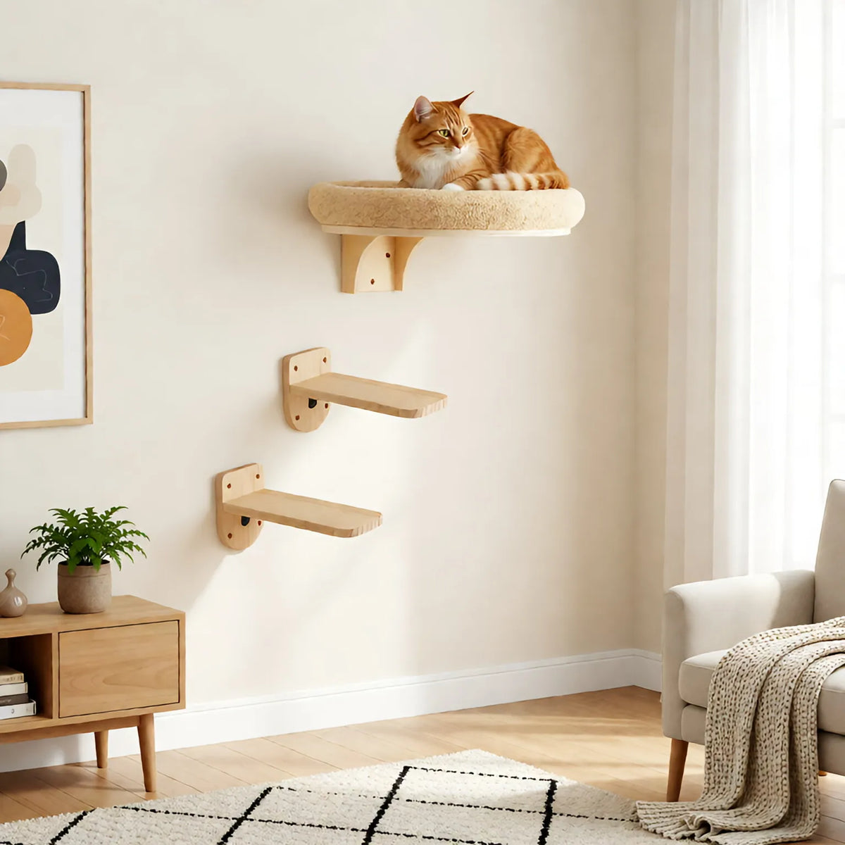 CWV Wall Mounted Cat Climbing Ladder Hammock Scratching Post