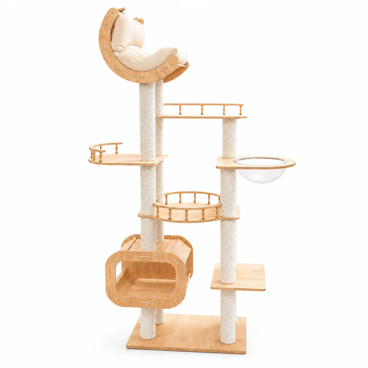 Sturdy Wooden Cat Tree with Condo, Bed and Sisal Posts