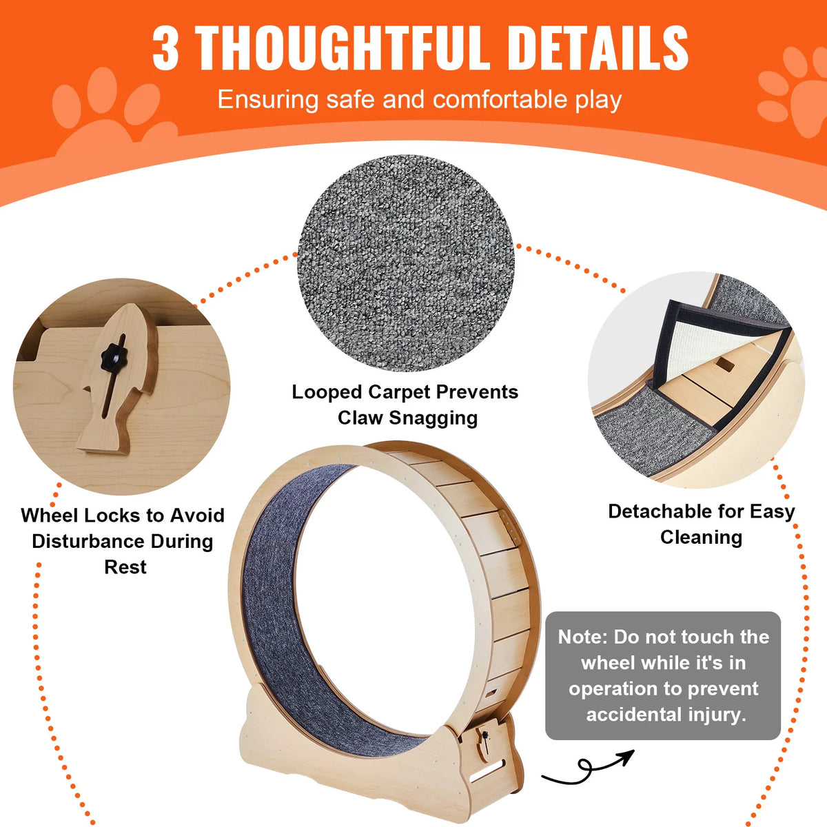 Premium Wooden Cat Treadmill Wheel With Removable Carpet Surface